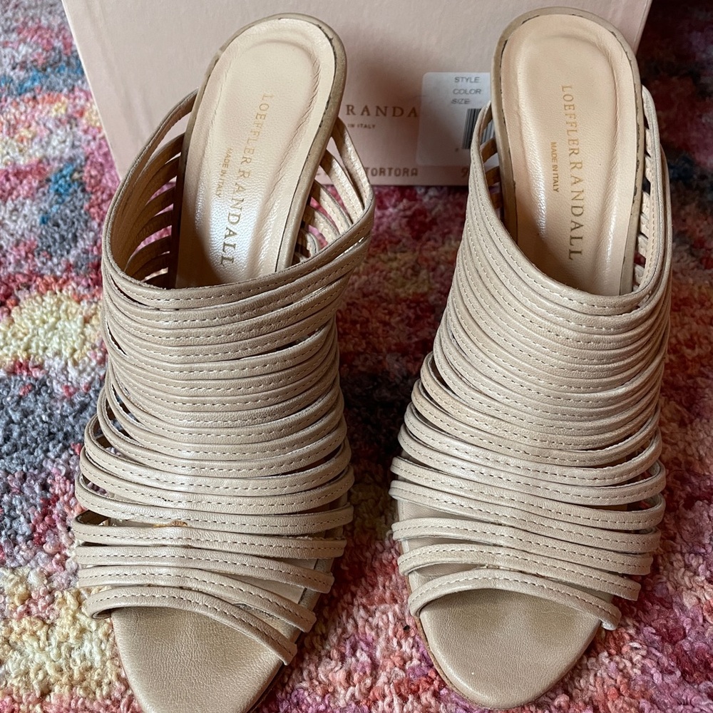 Loeffler Randall Tan Strappy Mules